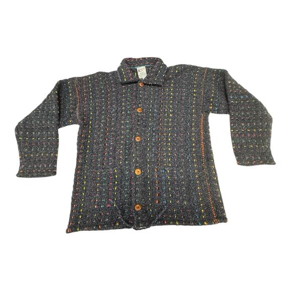 Vintage Bolivian Imports Lucy Blue Button Up Cardigan Sweater M Wool Blend Boho - Picture 1 of 8